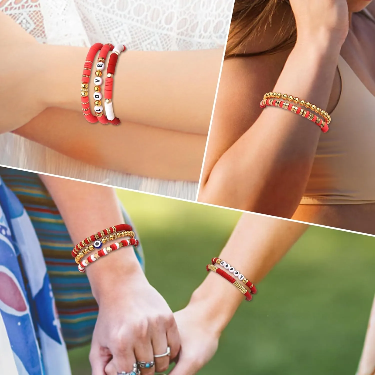 11pcs Beaded Bracelets Set Surfer Heishi Clay Bead Friendship Bracelets for Women Bohemian Stackable Evil Eye Vinyl Disc Beaded Stretch Bracelets Elastic Layering Preppy Y2K Bracelets Jewelry for Teen Girls