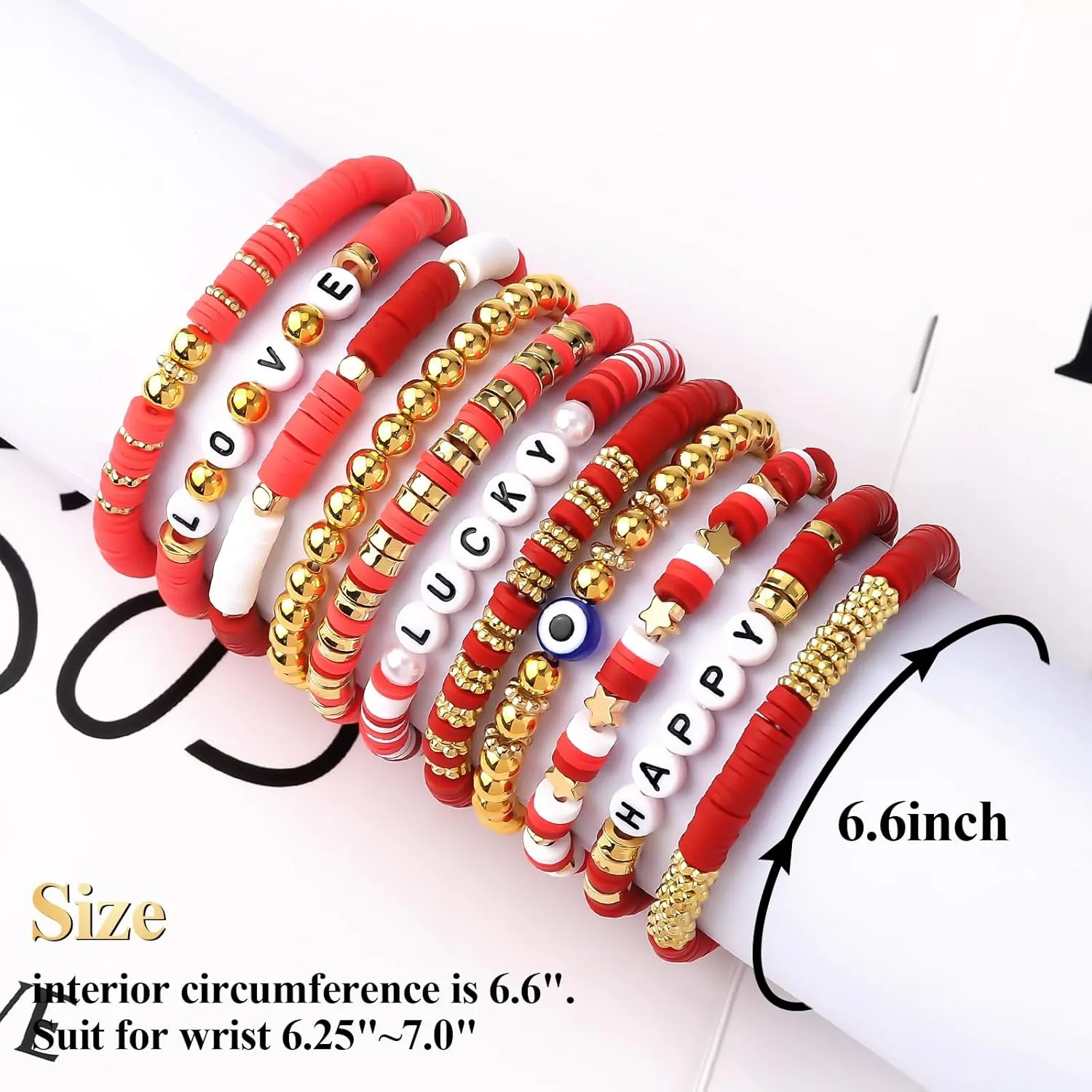 11pcs Beaded Bracelets Set Surfer Heishi Clay Bead Friendship Bracelets for Women Bohemian Stackable Evil Eye Vinyl Disc Beaded Stretch Bracelets Elastic Layering Preppy Y2K Bracelets Jewelry for Teen Girls