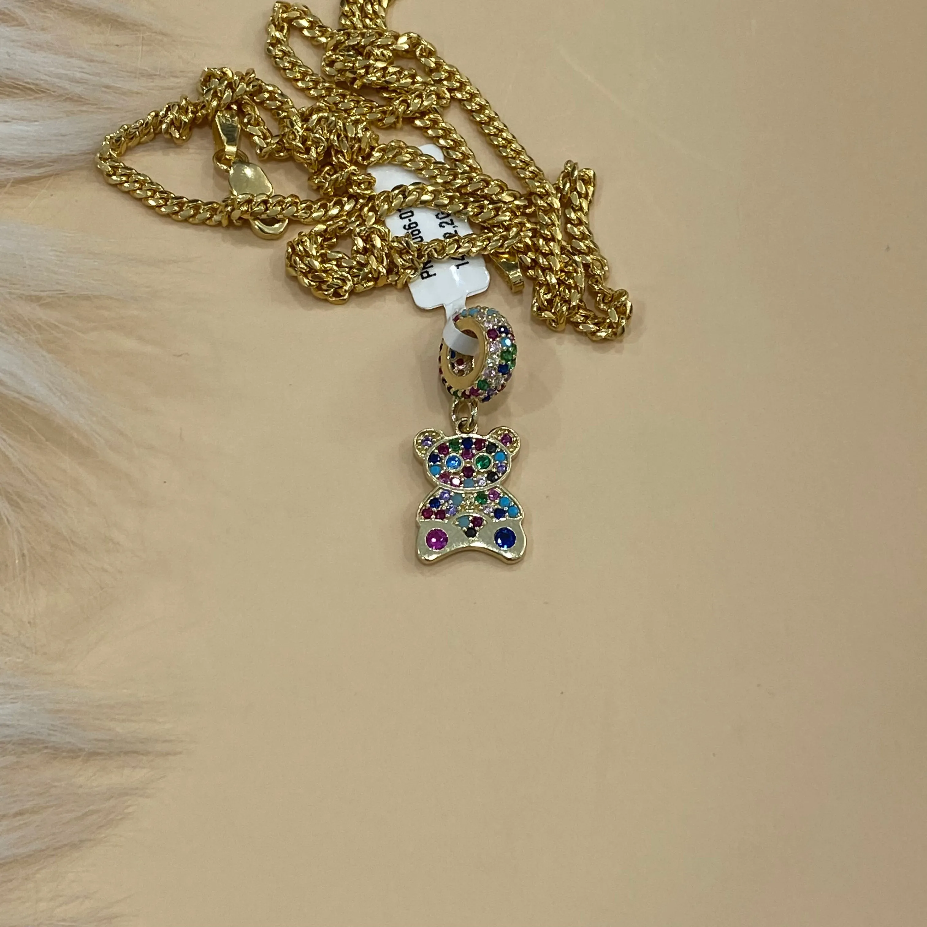 14K Yellow Gold Colorful Bear Pendant With Zirconia / 2.2gr