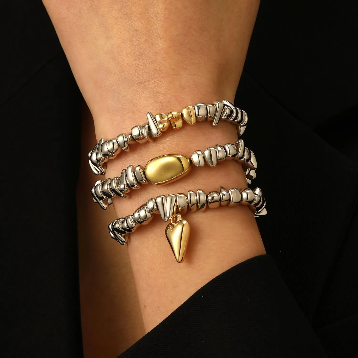 Chunky Gold Bracelets for Women Stackable Bracelets Big Gold Silver Ball Bangle Stretch Beaded Bracelets Jewelry