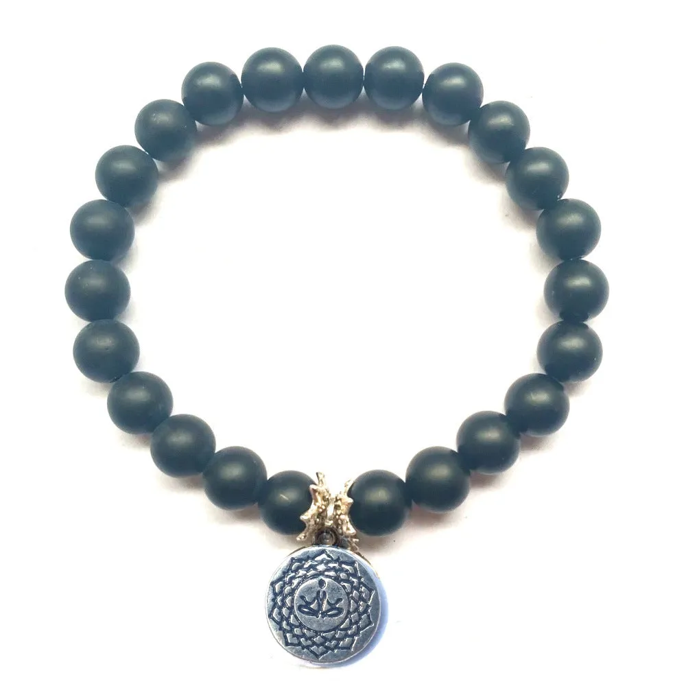 Frosted Black Agate Handmade Beaded Bracelet