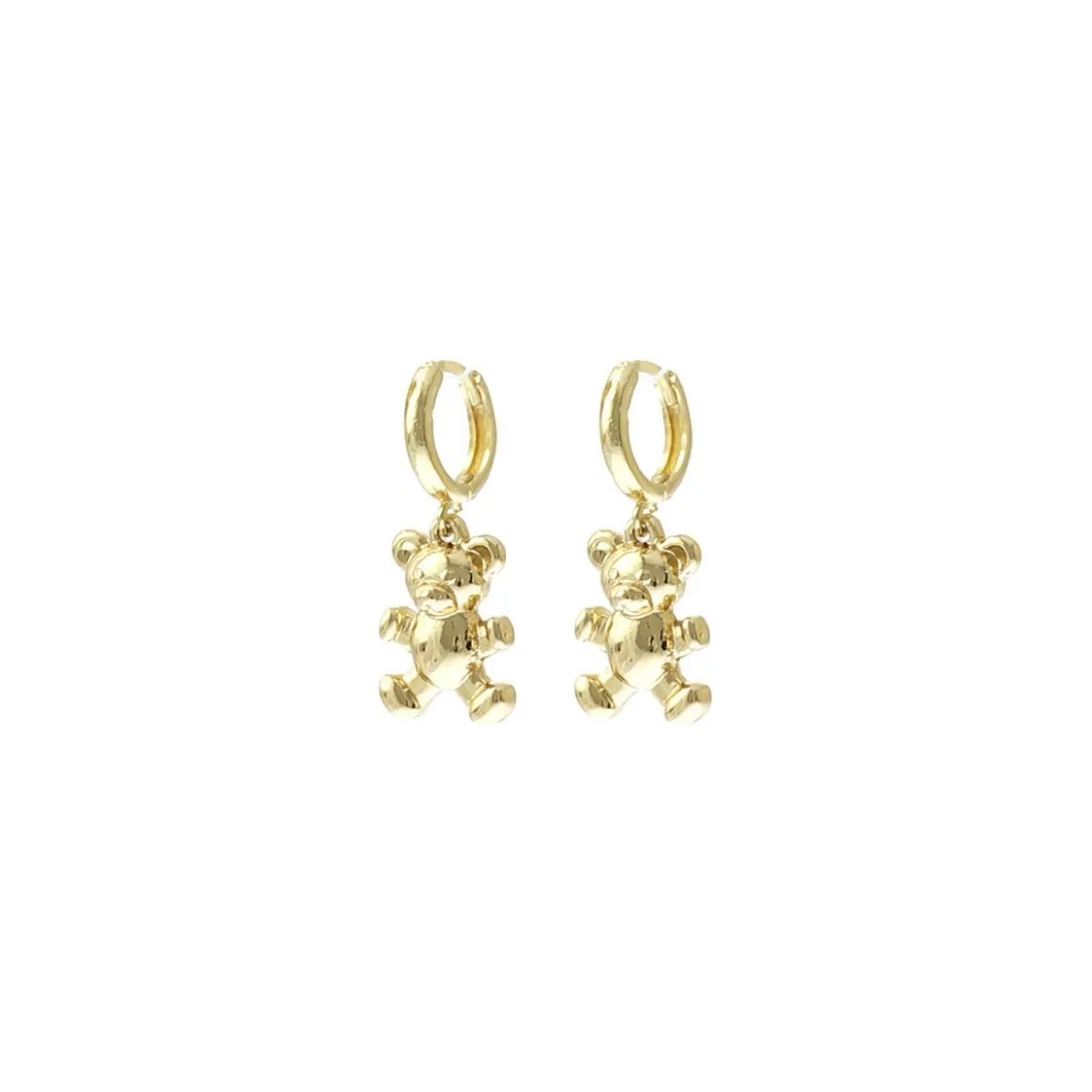 Gold Huggie Teddy Bear Hoops