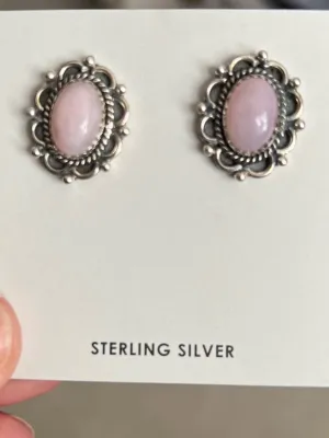 Hada Collection Sterling Silver Pink Opal Earrings