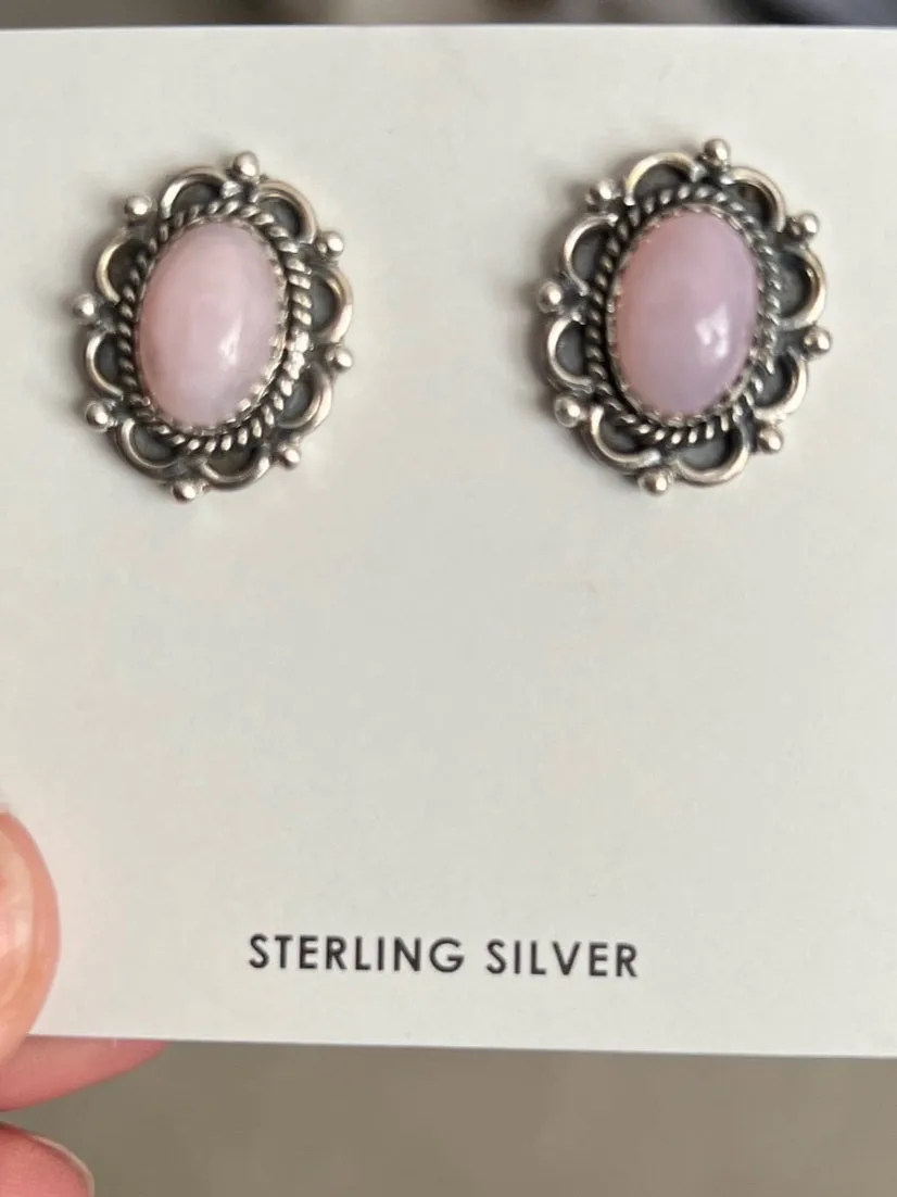Hada Collection Sterling Silver Pink Opal Earrings