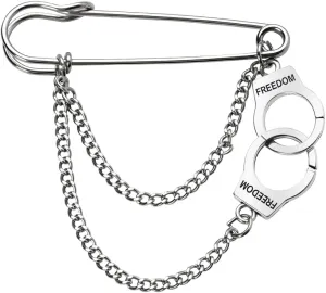 Handcuff Brooch Pins with Layered Chains Punk Decorative Safety Pins Trendy Interlocking Circle Charm Brooch Shawl Clips with Chain Silver Clothing Statement Emo Accessories Stuff