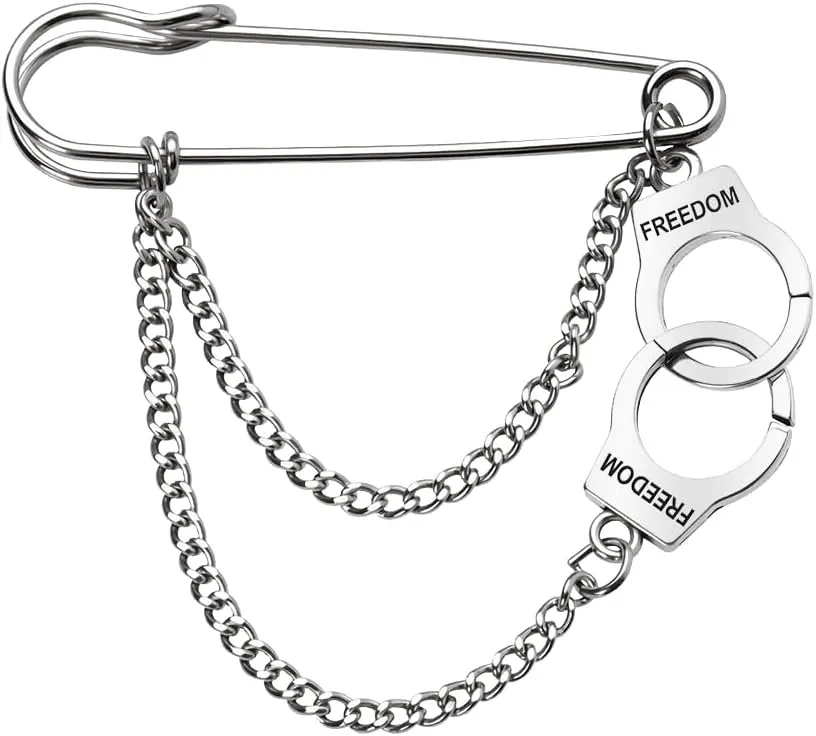 Handcuff Brooch Pins with Layered Chains Punk Decorative Safety Pins Trendy Interlocking Circle Charm Brooch Shawl Clips with Chain Silver Clothing Statement Emo Accessories Stuff