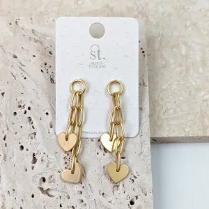 Hearts on chains dangle earrings