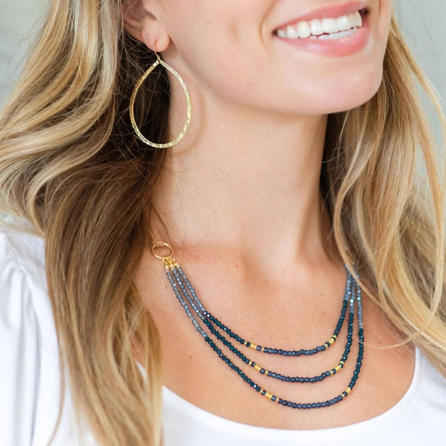 Large Lightly Hammered Open Teardrop Earrings