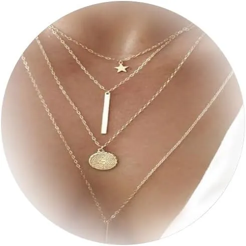 Layered Choker Necklaces for Women Gold Layered Necklaces Star Bar Coin Pendant Necklace Jewelry Gift