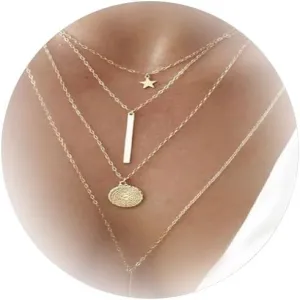 Layered Choker Necklaces for Women Gold Layered Necklaces Star Bar Coin Pendant Necklace Jewelry Gift