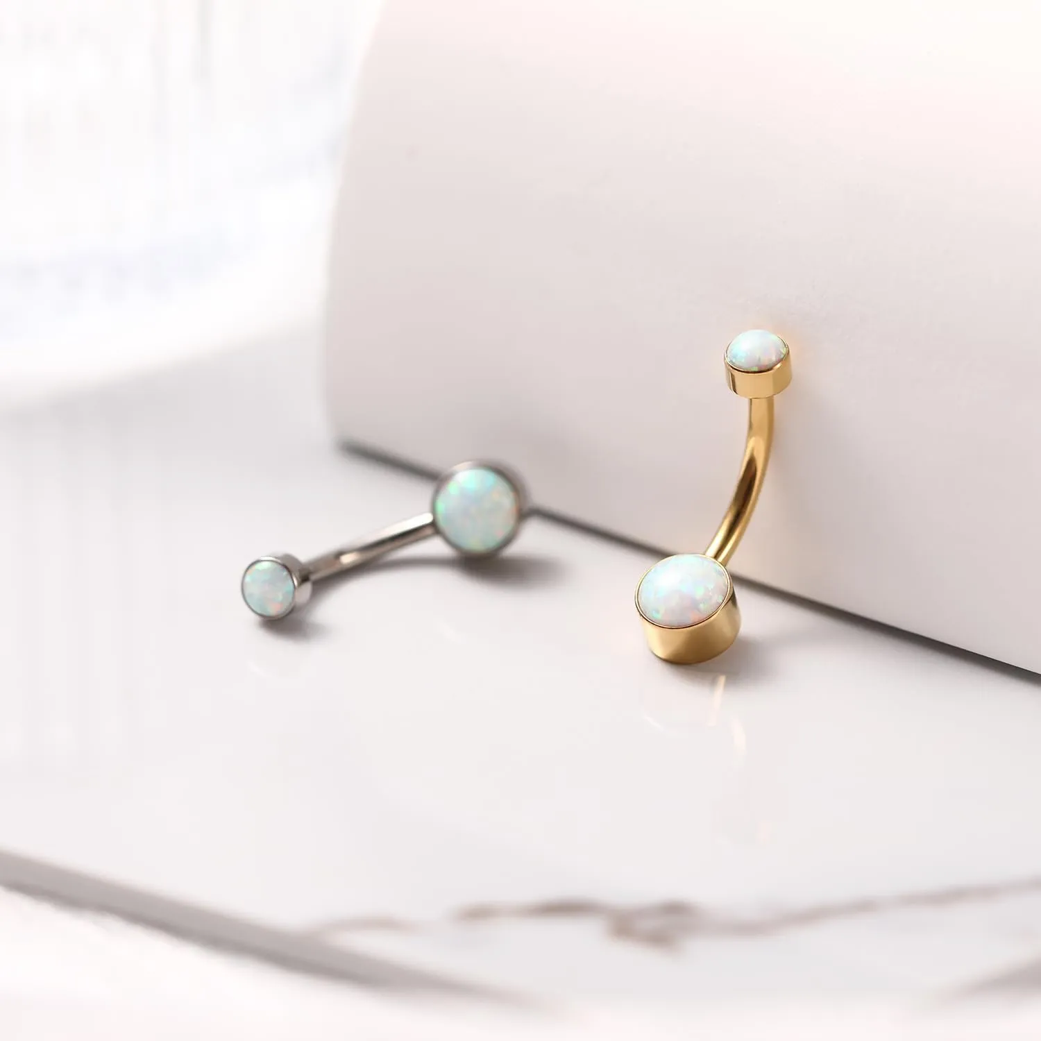 PEAKLINK Opal Belly Button Ring 10mm 14G Belly Jewelry Titanium Navel Ring Internally Threaded Belly Barbell Navel Jewelry Navel Belly Piercing Jewelry for Women