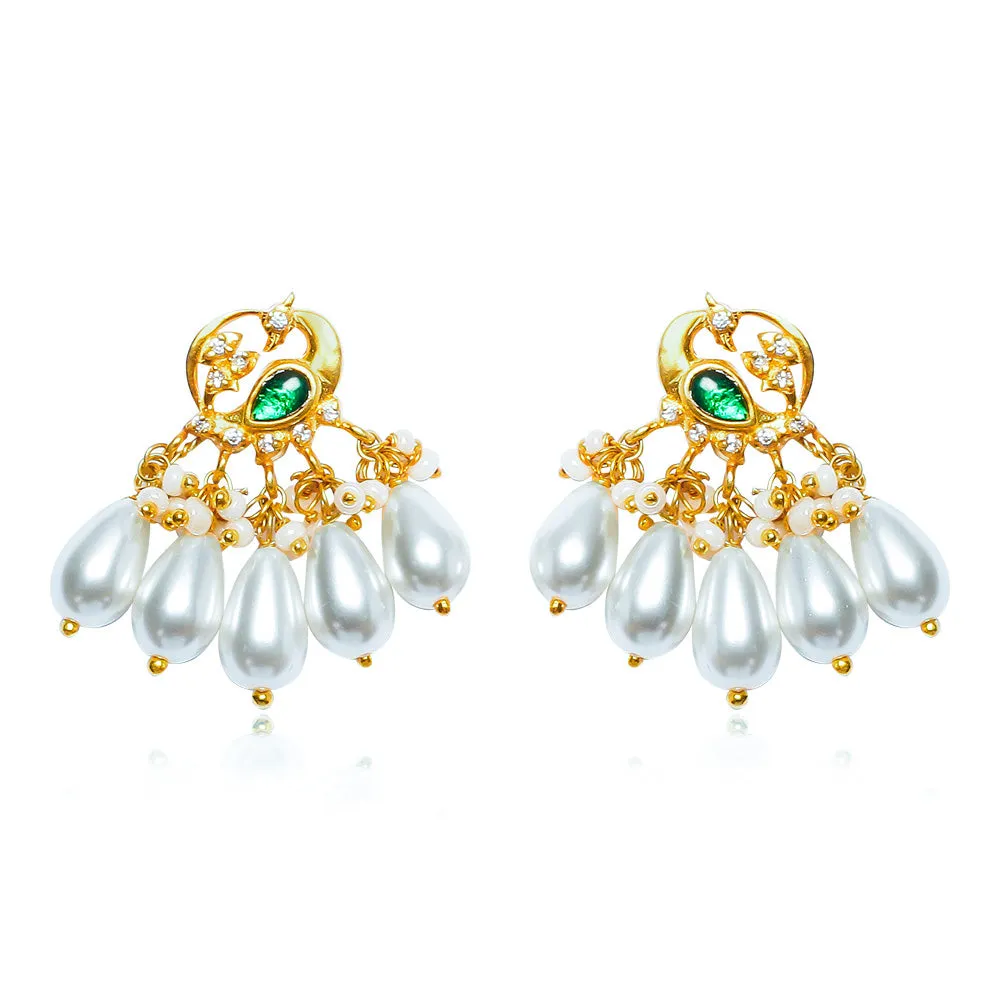 Silver Swan Motif Stud with Pearl Drop Hangings