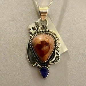 Southwestern Mexican Fire Opal Tanzanite Pendant Necklace Sterling Silver New