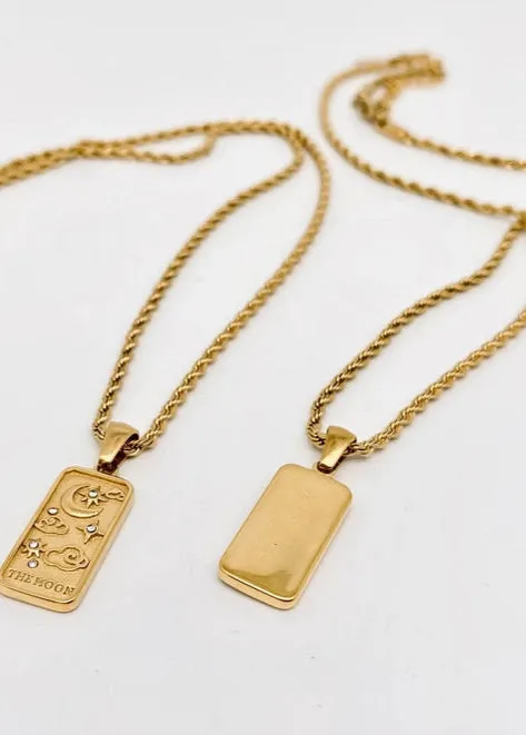 Star Moon Tarot Card Pendant | Gold