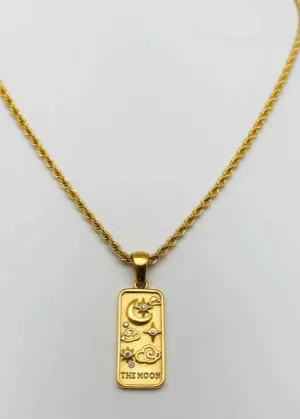 Star Moon Tarot Card Pendant | Gold