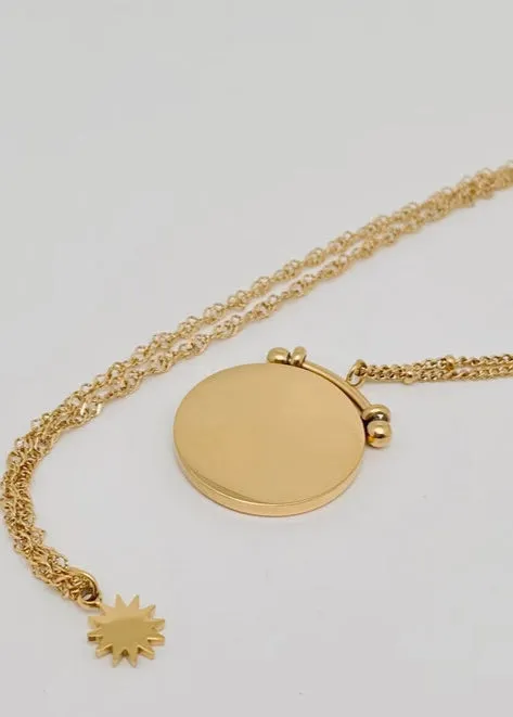 Sun Compass Double Layered Necklace | Gold