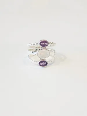 Trinity Amethyst and Moonstone nh Ring