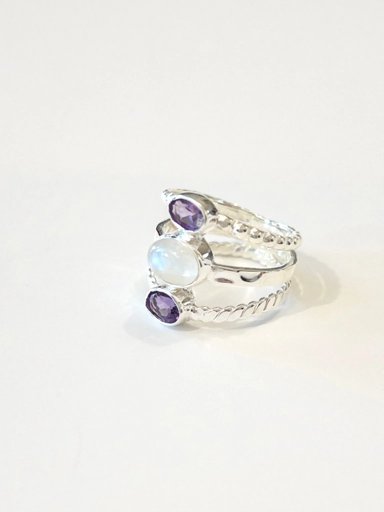 Trinity Amethyst and Moonstone nh Ring