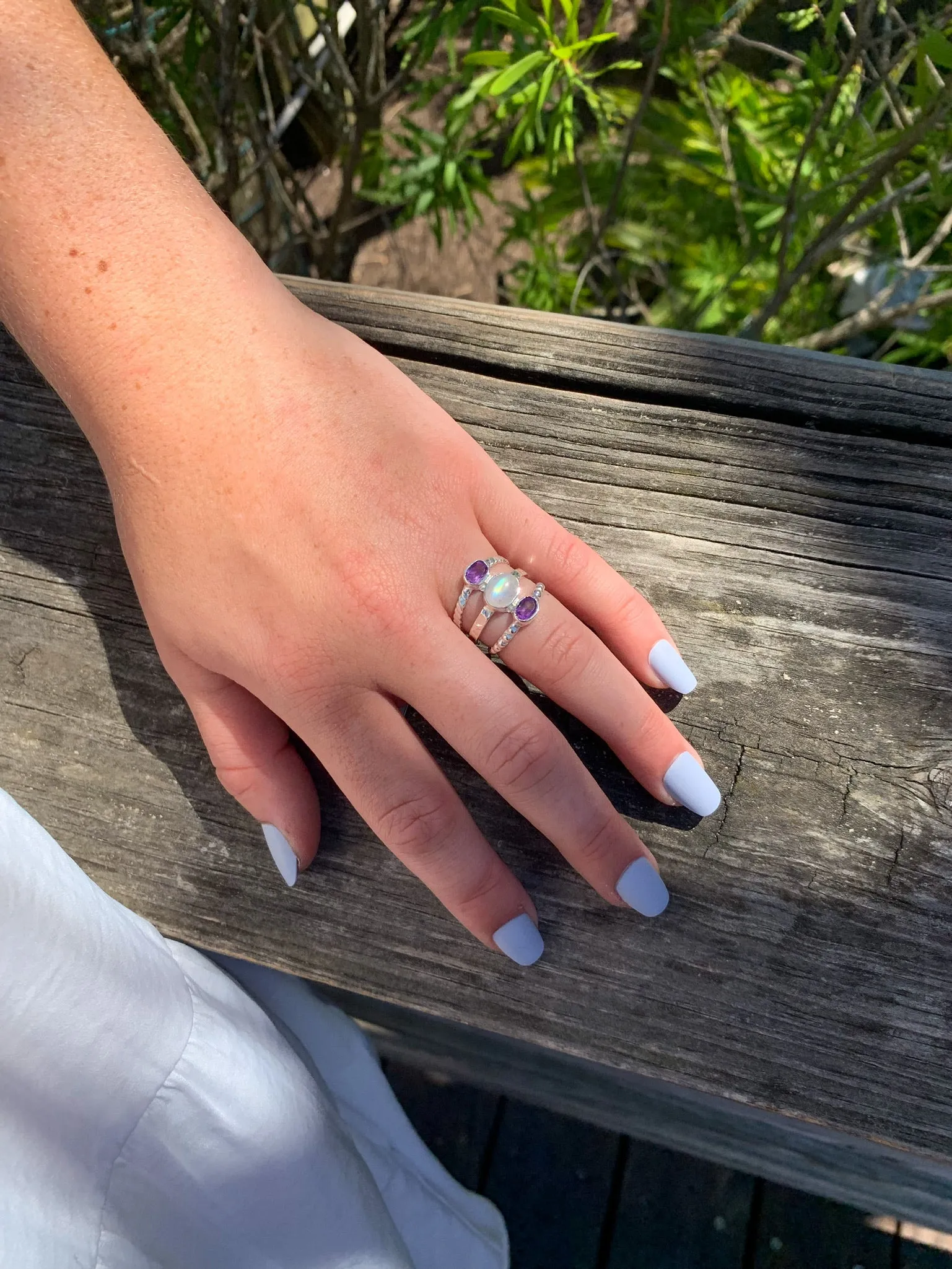 Trinity Amethyst and Moonstone nh Ring